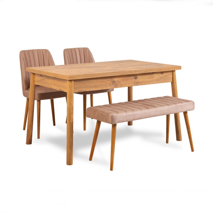Hanah Home Conjunto Mesa y Sillas Rústicas Pino Atlántico Color Piedra Estilo Rústico Escandinavo Campestre